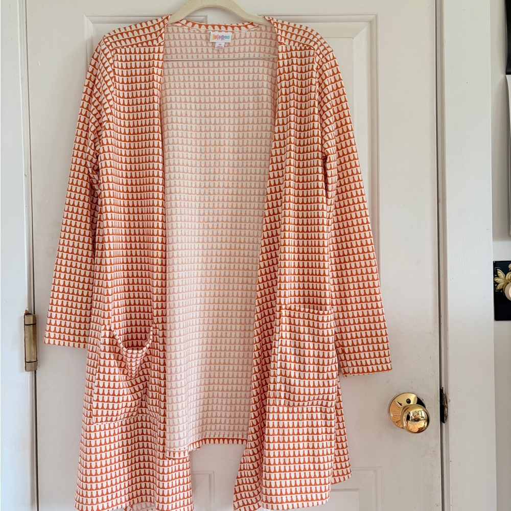 Orange and White Patterned Cardigan